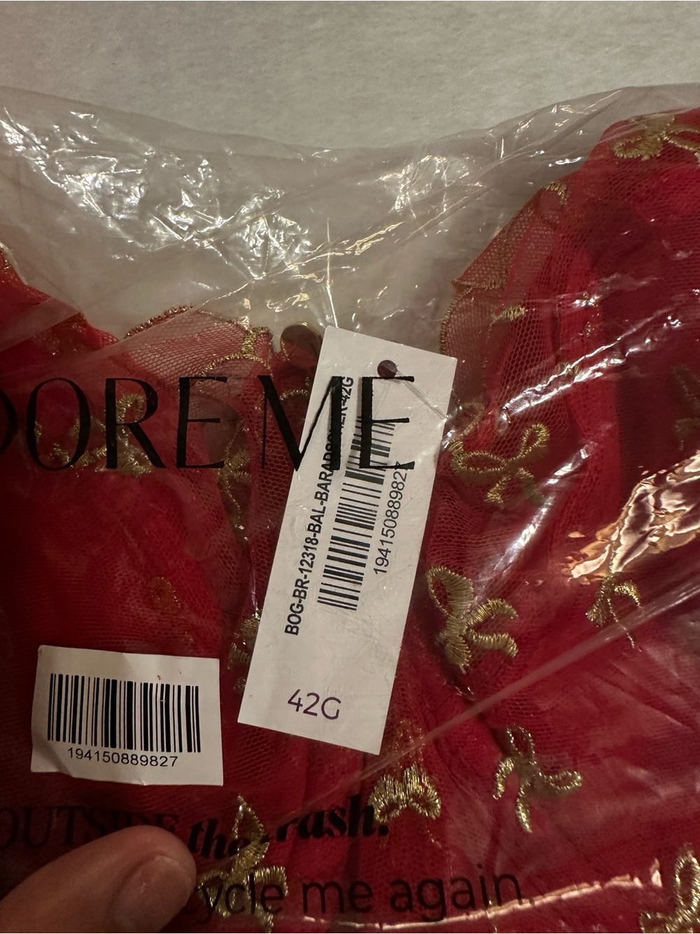 Adore Me Red Bra with Gold Embroidery 42G